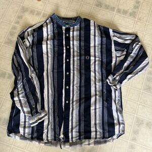 90's Siegfried Denim Collar Button Down Shirt Size XL Vintage Striped Embr Crest